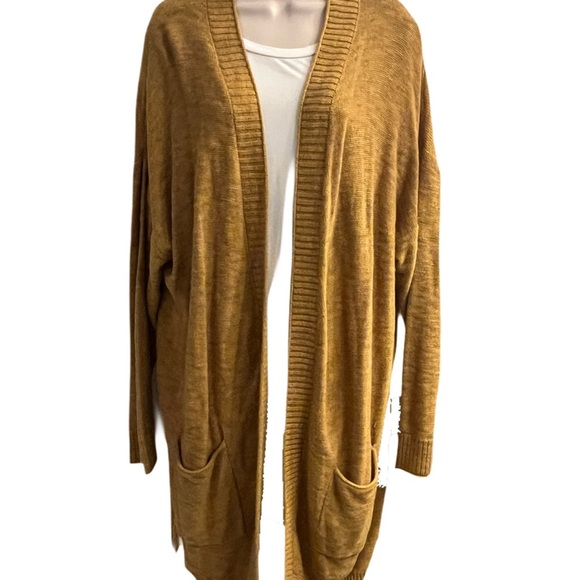 Sonoma Women's Duster mustard yellow  Open front knitted Cardigan Sweater XL - Picture 4 of 9